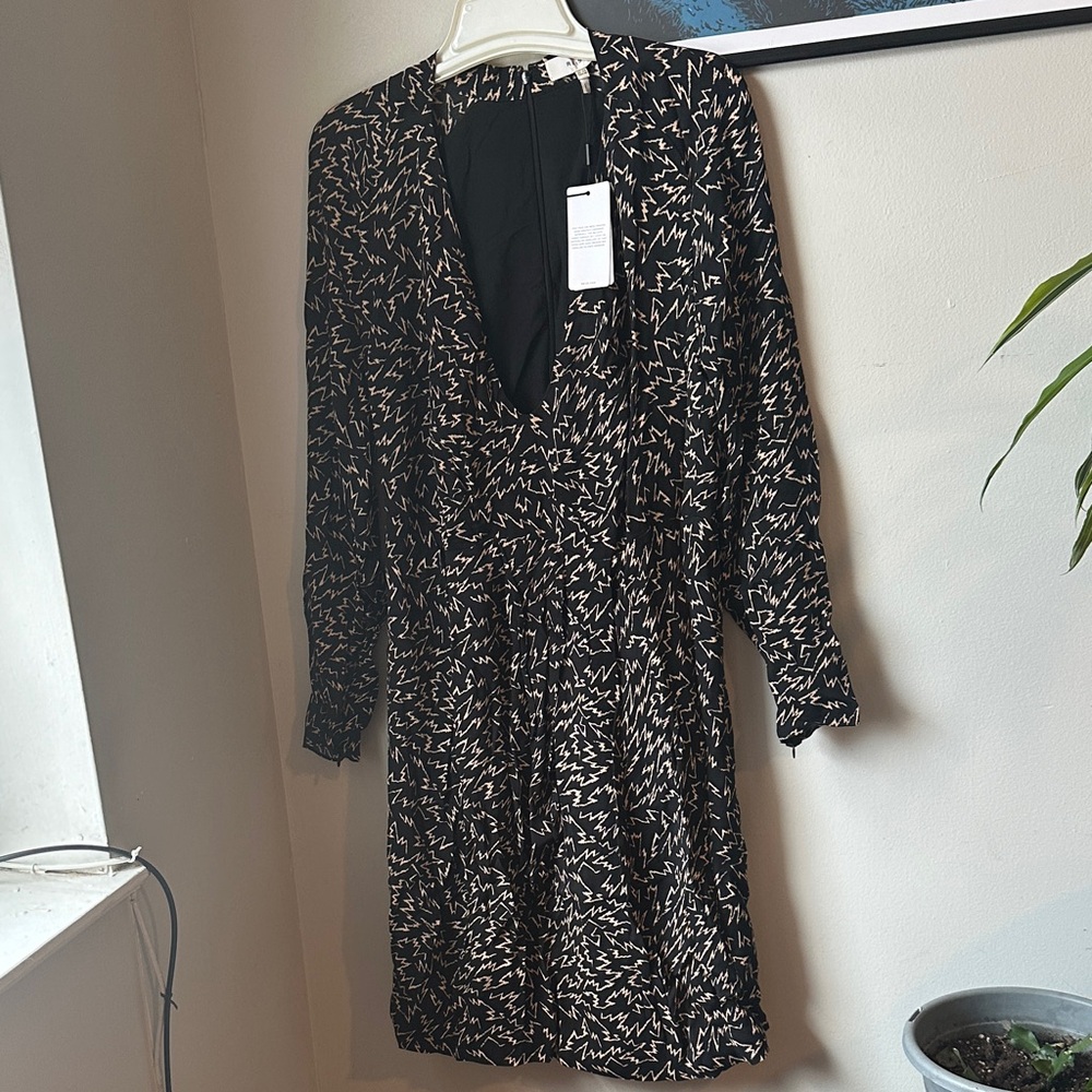 Reiss Black and White Long Sleeve Dress